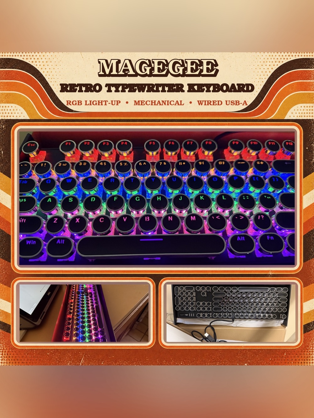 MageGee Retro RGB Mechanical Keyboard – Gaming, Office & Everyday Use